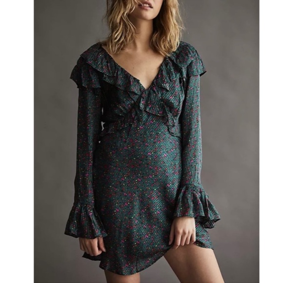 Free People Dresses & Skirts - Free People Sweetest Thing Mini Dress - Black with Red and Green Accents